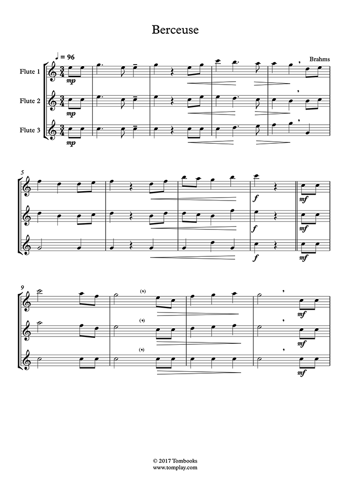 Cradle Song, Opus 49, No. 4 (Flute 3) (브람스) 플루트 악보